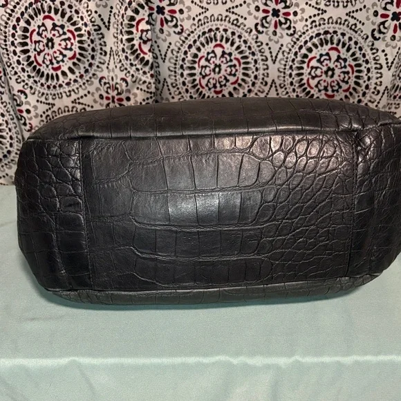 Furla Black Croc Embossed Leather Tote Bag Large Shoulder Bag Made in Italy EUC